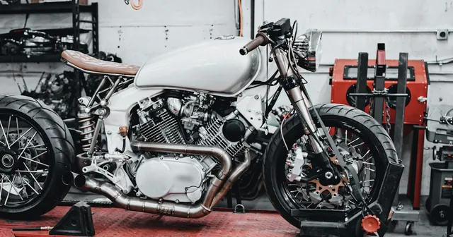 Motorcycle in a service workshop